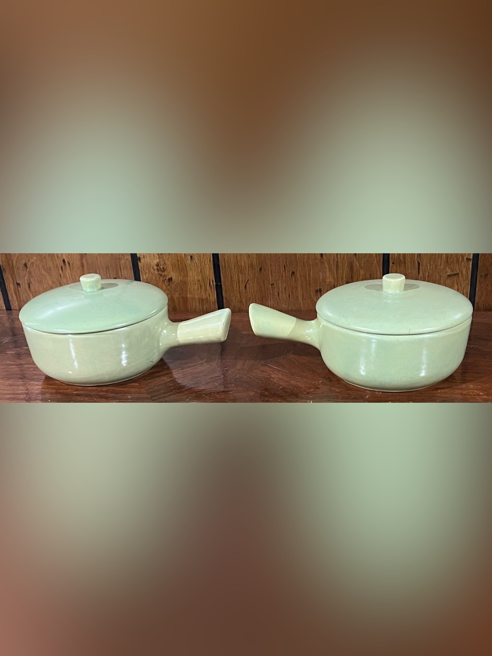 Set of 2 Mint Green La Solana Handled Bean Pots 5”diameter